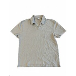 REISS V-Neck Collard Shirt Sz L(Fits Medium) Mens Light Gray Short Sleeve Cotton